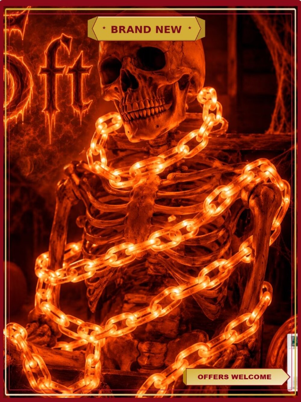 Light Up LED Halloween Chain Decoration 10FT Orange Glow Plastic Links Party